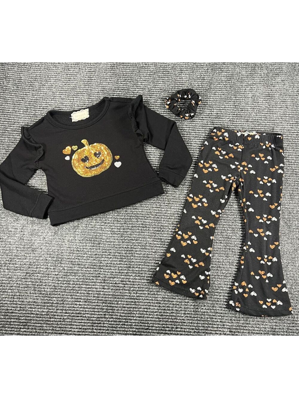 Btween Toddler Girls 2T Pumpkin Crew Neck Sweatshirt and Flare Pants Set